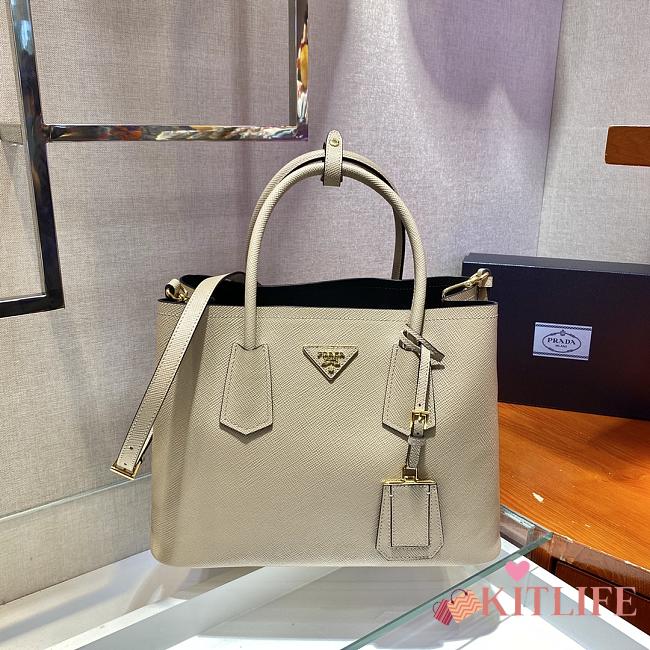 Forubags Prada Medium Saffiano Leather Double Bag Cameo/Black - 1BG775 – 33x24.5x14 cm - 1