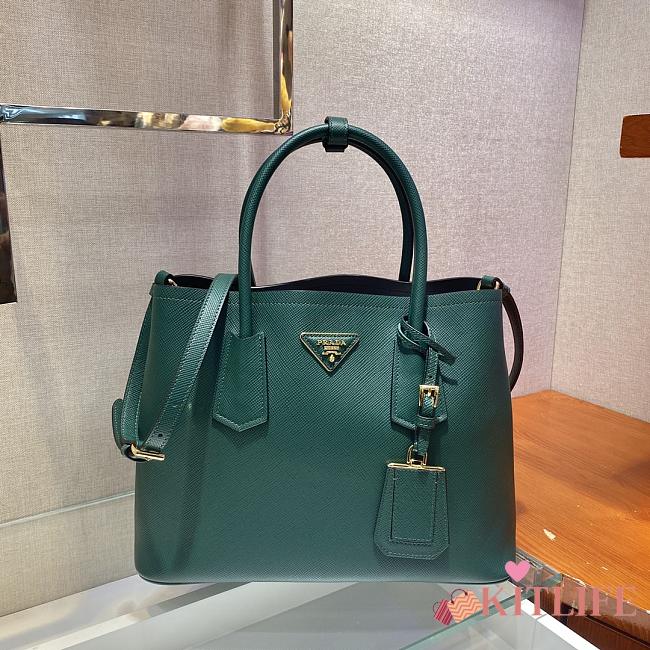 Forubags Prada Medium Saffiano Leather Double Bag Billiard Green/Black - 1BG775 – 33x24.5x14 cm - 1
