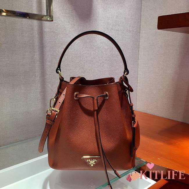 Forubags Prada Saffiano Leather Bucket Bag Brown- 1BZ032 –22x22x14 cm - 1