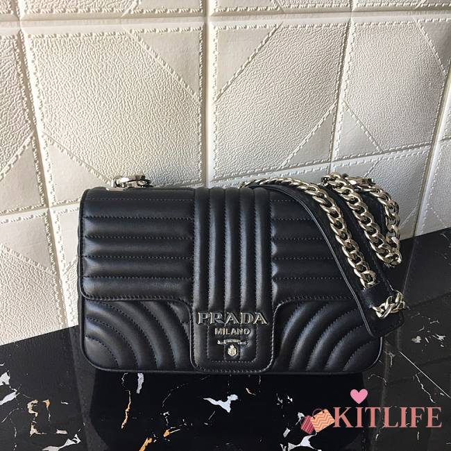 Forubags Prada Medium Leather Prada Diagramme Silver Chain Bag Black - 1BD108 –25x17x6 cm - 1