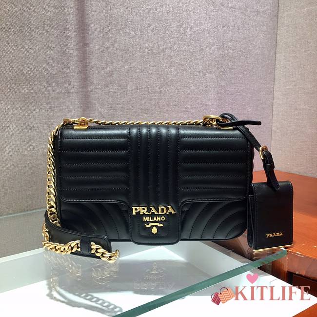 Forubags Prada Medium Leather Prada Diagramme Gold Chain Bag Black - 1BD108 –24x14x6 cm - 1