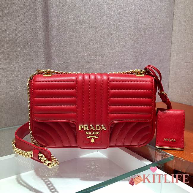 Forubags Prada Medium Leather Prada Diagramme Gold Chain Bag Red - 1BD108 –24x14x6 cm - 1