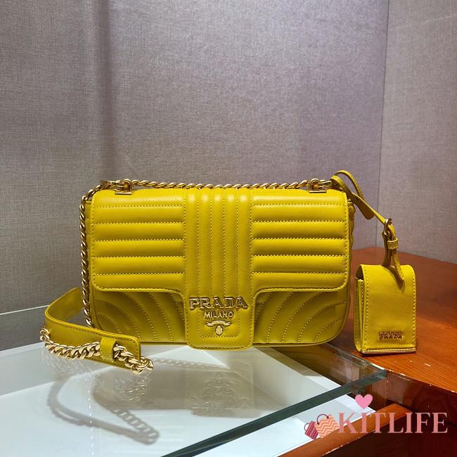 Forubags Prada Medium Leather Prada Diagramme Gold Chain Bag Yellow - 1BD108 –24x14x6 cm - 1