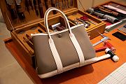 Forubags Hermes Garden Party Canvas Leather Bag Elephant Grey/White – 30x23x17 cm - 4