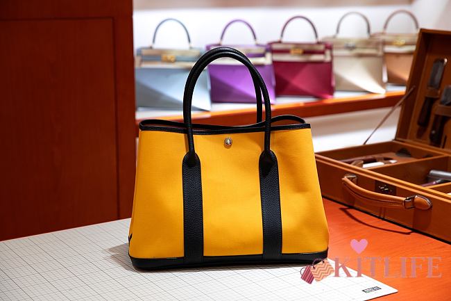 Forubags Hermes Garden Party Canvas Leather Bag Yellow/Black – 30x23x17 cm - 1