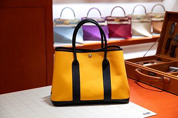 Forubags Hermes Garden Party Canvas Leather Bag Yellow/Black – 30x23x17 cm