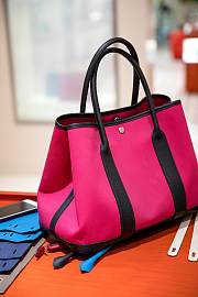 Forubags Hermes Garden Party Canvas Leather Bag Pink/Black – 30x23x17 cm - 6