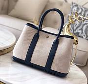 Forubags Hermes Garden Party Canvas Leather Small Bag White/Dark Blue – 30x21x13 cm - 1