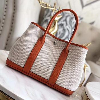 Forubags Hermes Garden Party Canvas Leather Small Bag White/Orange – 30x21x13 cm