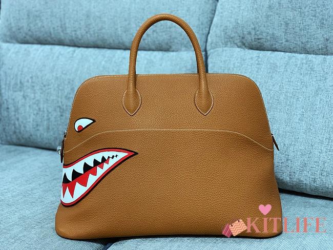 Forubags Hermes Bolide Limited Edition Runway Shark Palladium Hardware Brown – 46x24.5x34 cm - 1