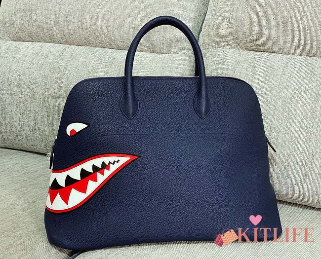 Forubags Hermes Bolide Limited Edition Runway Shark Palladium Hardware Dark Blue – 46x24.5x34 cm - 1