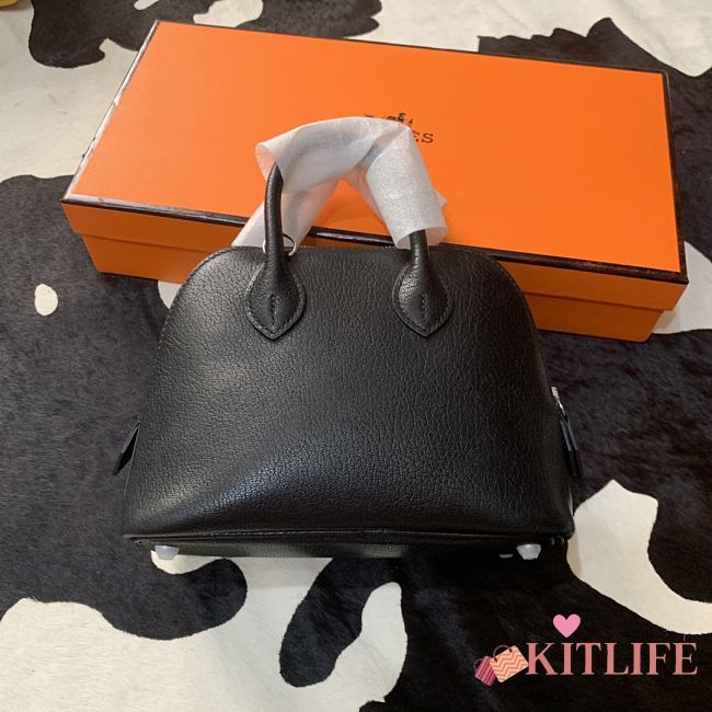 Forubags Hermes Bolide Mini Chevre Goat Skin Gold And Silver Buckle Black  – 18.5x14.5x7.3 cm - 1