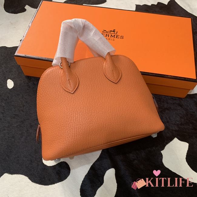 Forubags Hermes Bolide Mini Chevre Goat Skin Gold And Silver Buckle Orange – 18.5x14.5x7.3 cm - 1