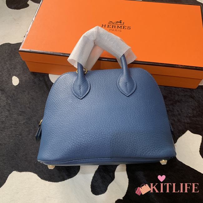 Forubags Hermes Bolide Mini Chevre Goat Skin Gold And Silver Buckle Navy Blue – 18.5x14.5x7.3 cm - 1