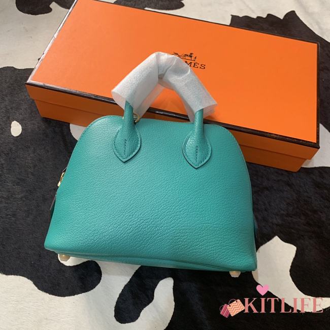 Forubags Hermes Bolide Mini Chevre Goat Skin Gold And Silver Buckle Light Blue – 18.5x14.5x7.3 cm - 1