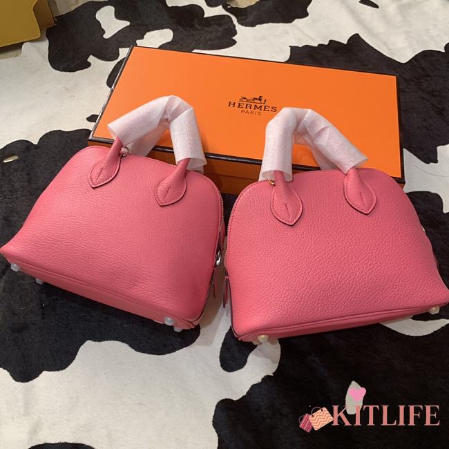 Forubags Hermes Bolide Mini Chevre Goat Skin Gold And Silver Buckle Rose Azalee - 18.5x14.5x7.3 cm - 1