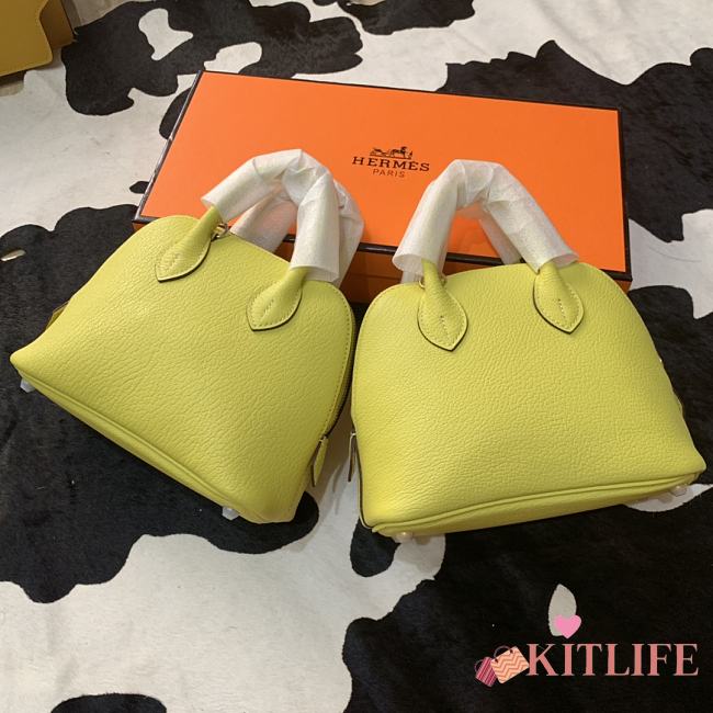 Forubags Hermes Bolide Mini Chevre Goat Skin Gold And Silver Buckle Light Yellow  – 18.5x14.5x7.3 cm - 1