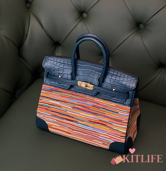 Forubags Hermes Birkin with Vibrattrtt Vibrato Blue 100% Handmade - 25 cm - 1