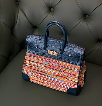 Forubags Hermes Birkin with Vibrattrtt Vibrato Blue 100% Handmade - 25 cm