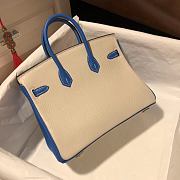 Forubags Hermes Birkin French Goatskin White and Greek Blue Brushed Gold Buckle Hardware - 25 cm - 6