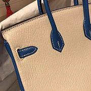 Forubags Hermes Birkin French Goatskin White and Greek Blue Brushed Gold Buckle Hardware - 25 cm - 4