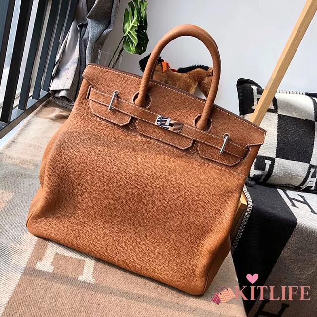 Forubags Hermes Birkin HAC 40 Etoupe Togo Leather Handstitched Silver Buckle Natural Yellow – 40x50x27 cm - 1