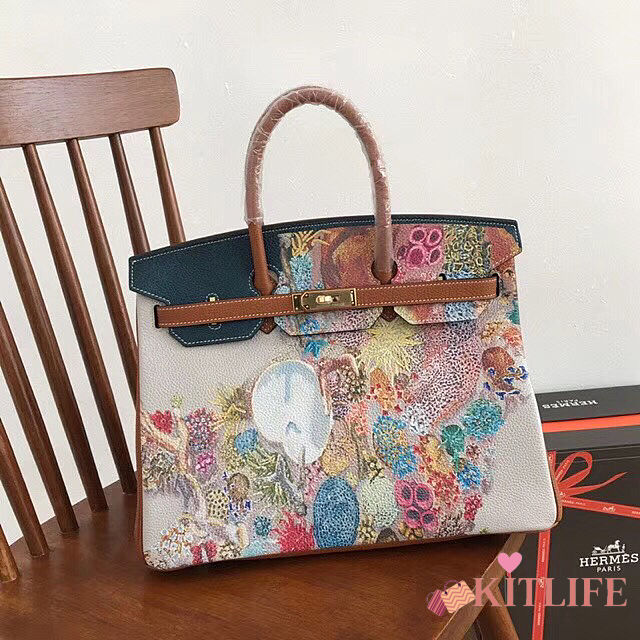 Forubags Hermes Birkin Platinum Togo High Street Graffiti Painting Brown – 35x28x19 cm - 1