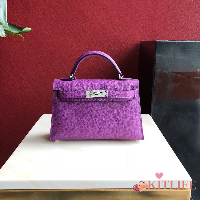 Forubags Hermes Kelly Mini II Epsom Handmade Silver Buckle Anemone Purple – 19 cm - 1