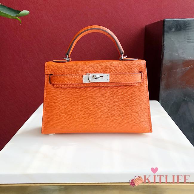 Forubags Hermes Kelly Mini II Epsom Handmade Silver Buckle Orange – 19 cm - 1