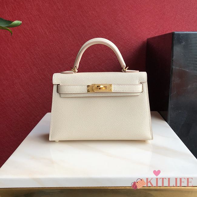 Forubags Hermes Kelly Mini II Epsom Handmade Gold Buckle White – 19 cm - 1