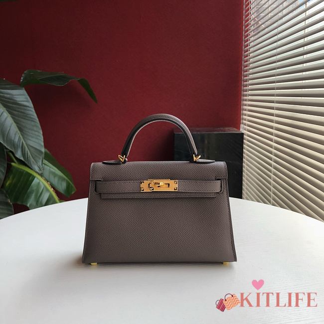 Forubags Hermes Kelly Mini II Epsom Handmade Gold Buckle Grey Etain - 19 cm - 1