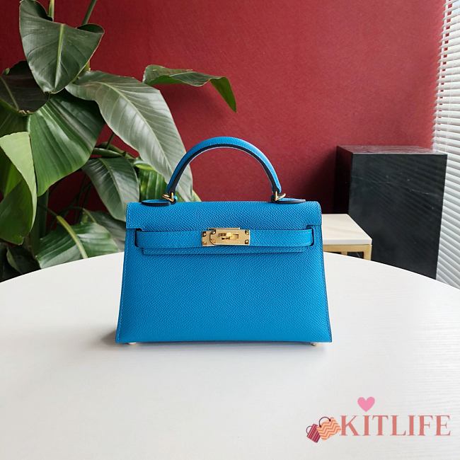 Forubags Hermes Kelly Mini II Epsom Handmade Gold Buckle Tanzania Blue – 19 cm - 1