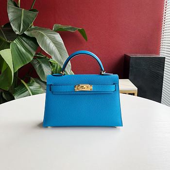 Forubags Hermes Kelly Mini II Epsom Handmade Gold Buckle Tanzania Blue – 19 cm