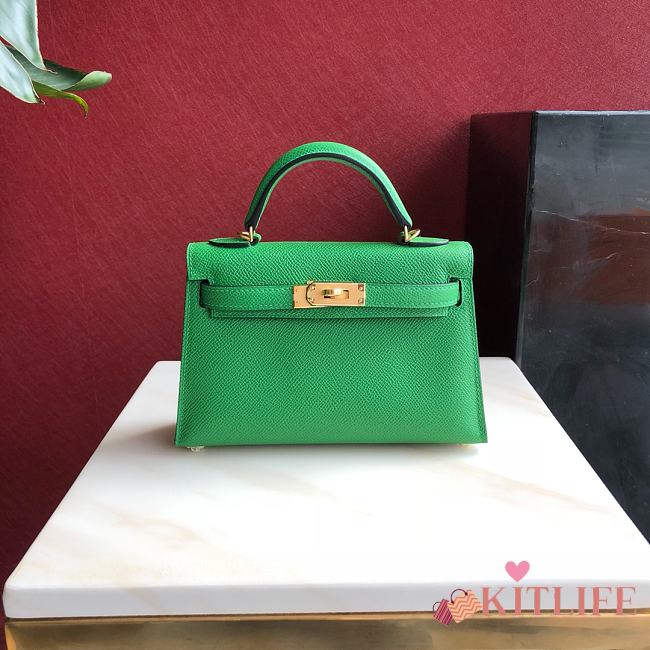 Forubags Hermes Kelly Mini II Epsom Handmade Gold Buckle Bamboo Green - 19cm - 1