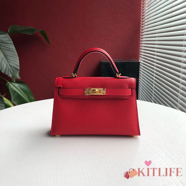 Forubags Hermes Kelly Mini II Epsom Handmade Gold Buckle Flag Red - 19cm - 1