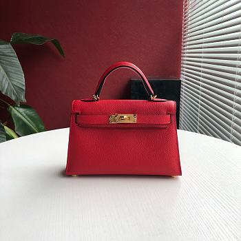 Forubags Hermes Kelly Mini II Epsom Handmade Gold Buckle Flag Red - 19cm