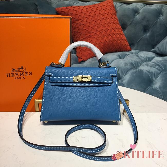 Forubags Hermes Kelly Semi-Hand Sewn Imported Calfskin Paradise Blue – 19x5.5x12.5 cm - 1