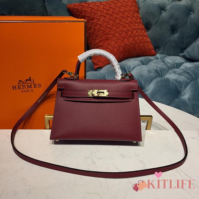 Forubags Hermes Kelly Semi-Hand Sewn Imported Calfskin Bordeaux Red – 19x5.5x12.5 cm - 1