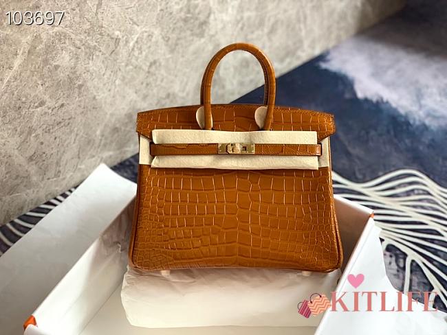 Forubags Hermes Birkin Crocodile Pattern Gold Brown – 30x22x16 cm - 1