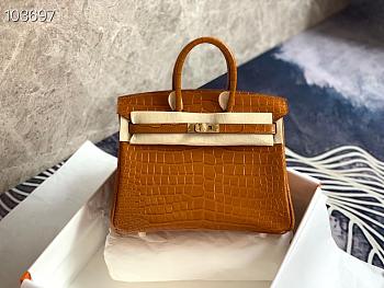 Forubags Hermes Birkin Crocodile Pattern Gold Brown – 30x22x16 cm