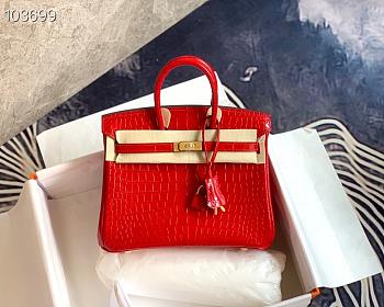 Forubags Hermes Birkin Crocodile Pattern Flag Red – 30x22x16 cm