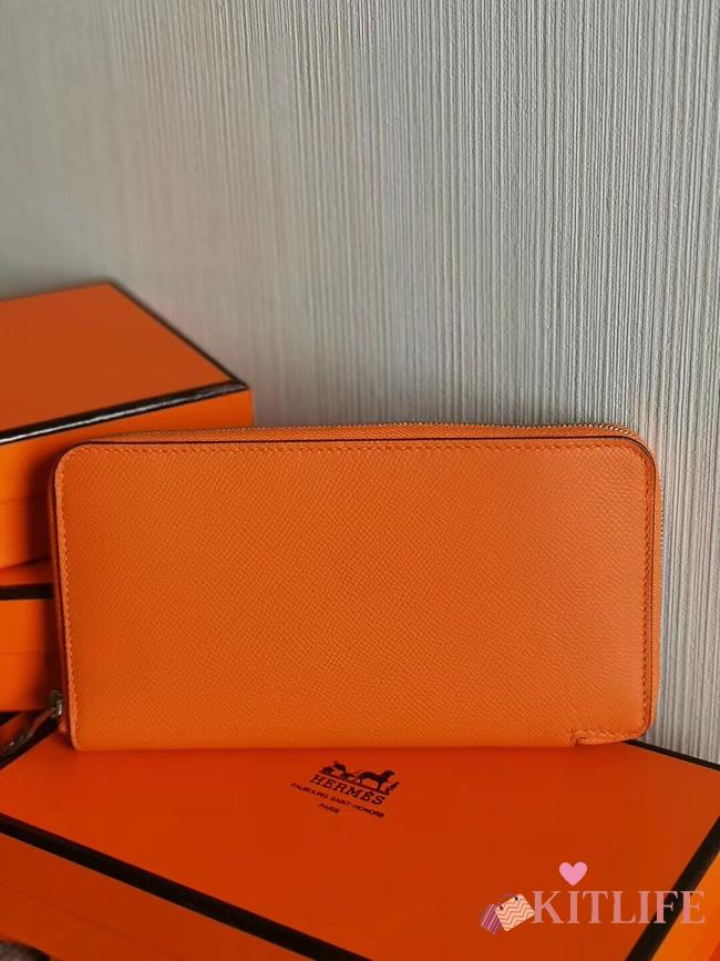 Forubags Hermes Silk Compartment Zippered Epsom Leather Wallet Orange – 20x11 cm - 1