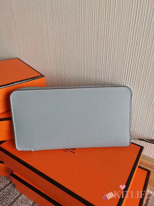 Forubags Hermes Silk Compartment Zippered Epsom Leather Wallet Linen Blue– 20x11 cm - 1