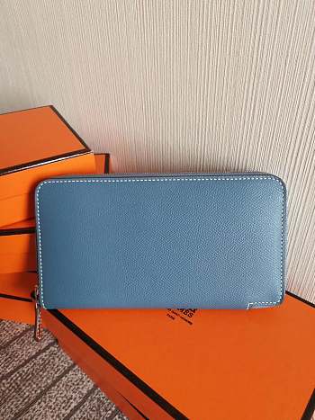 Forubags Hermes Silk Compartment Zippered Epsom Leather Wallet Medium Blue – 20x11 cm