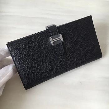 Forubags Hermes Bearn Two-Fold Togo Leather Wallet Black – 17.5x9x0.5 cm