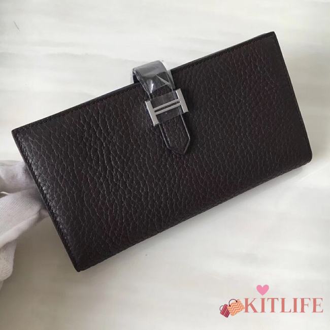 Forubags Hermes Bearn Two-Fold Togo Leather Wallet Dark Brown – 17.5x9x0.5 cm - 1