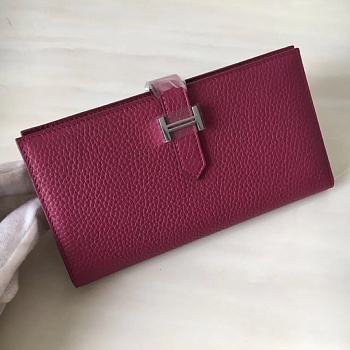 Forubags Hermes Bearn Two-Fold Togo Leather Wallet Plum Red – 17.5x9x0.5 cm