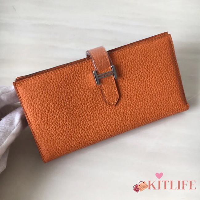 Forubags Hermes Bearn Two-Fold Togo Leather Wallet Orange – 17.5x9x0.5 cm - 1
