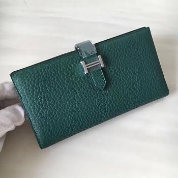 Forubags Hermes Bearn Two-Fold Togo Leather Wallet Malachite Green – 17.5x9x0.5 cm