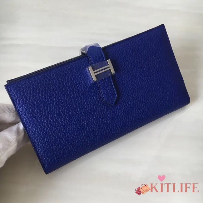 Forubags Hermes Bearn Two-Fold Togo Leather Wallet Blue – 17.5x9x0.5 cm - 1